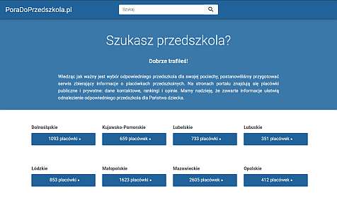 Widok ekranu aplikacji w module wyszukiwania przedszkola